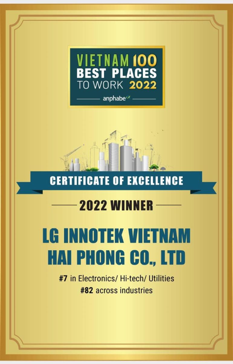 LG Innotek Việt Nam Hải Phòng lọt Top 100 nơi làm việc tốt nhất Việt Nam